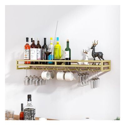Wine Rack Wall Mounted With Wine Glass Holder, Hanging Wine Rack Modern Minimalist Style Metal Wine Rack Dining Room Kitchen Living Room Bar Decorative Wine Cabinet ( Color : Gold , Size : 60x20x8.5cm