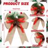Syhood 6 Pcs Christmas Bows with Pine Cones Pine Needles Xmas Flaxen Bows Ribbon Christmas Tree Wreath Decoration for Xmas Parties Indoor Outdoor Crafts DIY Decor view 2