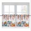 Window Curtain Tiers 2 Panels Rod Pocket Semi Sheer Tier Curtains 27.5"x36" Fall Thanksgiving Blue Orange and White Pumpkin Eucalyptus Leaves Curtains for Kitchen Bathroom Living Room Bedroom view 1