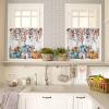 Window Curtain Tiers 2 Panels Rod Pocket Semi Sheer Tier Curtains 27.5"x36" Fall Thanksgiving Blue Orange and White Pumpkin Eucalyptus Leaves Curtains for Kitchen Bathroom Living Room Bedroom view 2