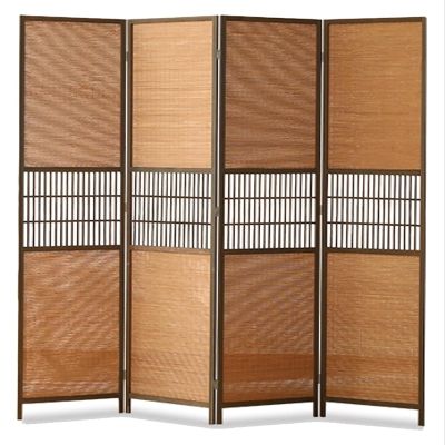 4 5 6 Panel Room Divider Screen Chinese Style Retro, Gazebo/Yard/Doorway Folding Standing Wall Partition Fence, for Preventing Dogs Cats, Wood Frame ( Color : 4-Panels , Size : High-170cm/66.9in )
