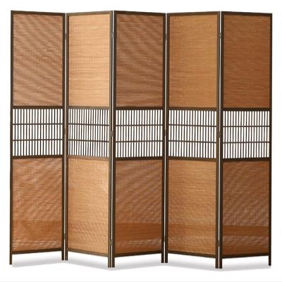 4 5 6 Panel Room Divider Screen Chinese Style Retro, Gazebo/Yard/Doorway Folding Standing Wall Partition Fence, for Preventing Dogs Cats, Wood Frame ( Color : 5-Panels , Size : High-180cm/70.9in )