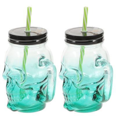 OKUMEYR 2pcs Halloween Skull Gradient Glass Cups Drinking Glasses Handle Spooky Beer Cups for Halloween Parties Celebrations Unique Gradient Random Color