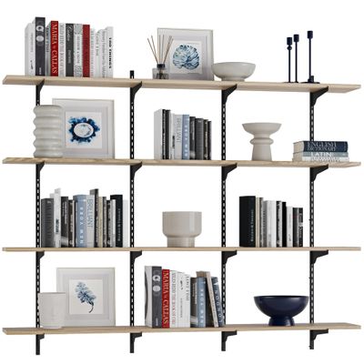 Wallniture Turin 60" Long Wall Bookshelf, Floating Shelves for Bookcase, Storage Shelves with Adjustable Standard Rail Bracket System, Burnt Finish