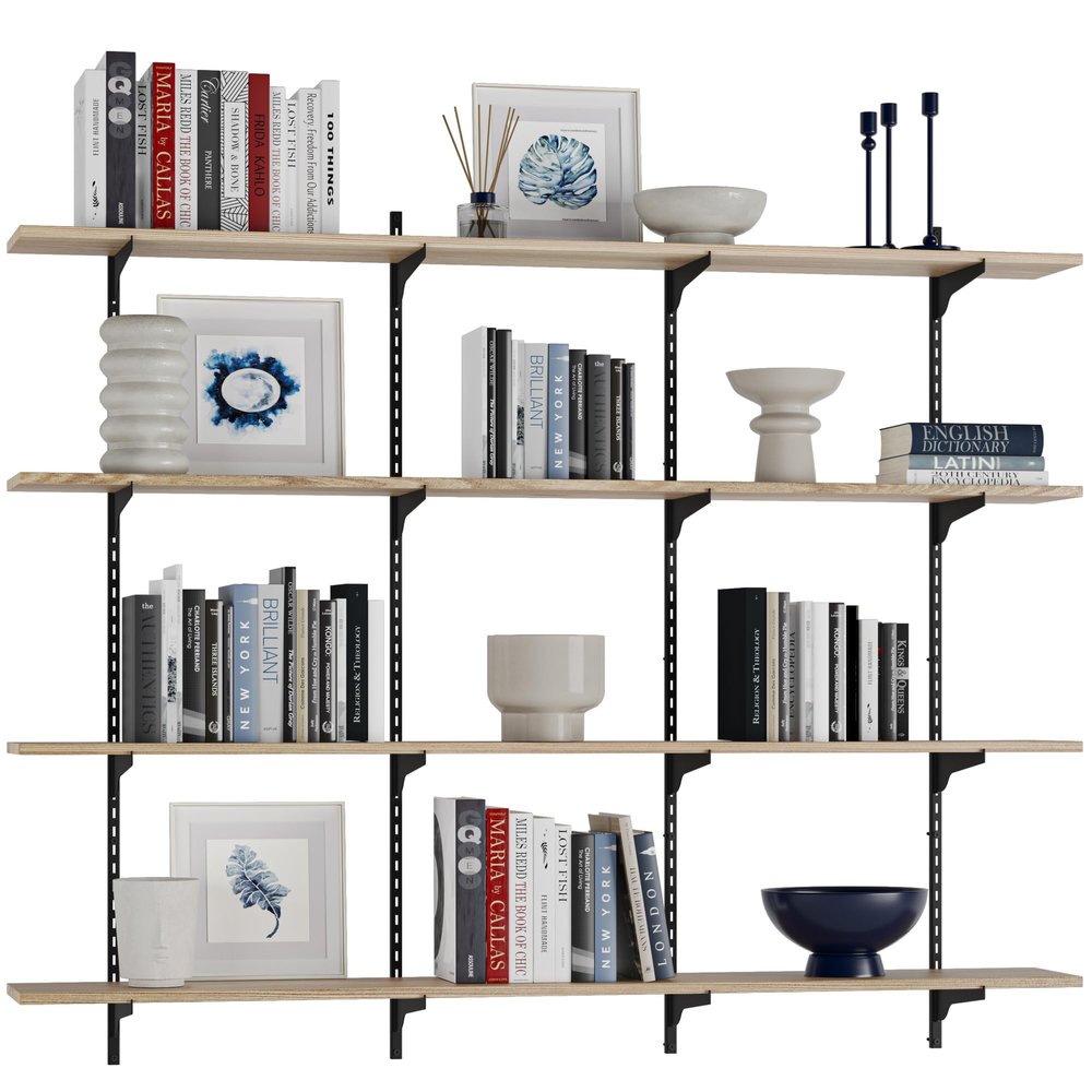 Wallniture Turin 60" Long Wall Bookshelf, Floating Shelves for Bookcase, Storage Shelves with Adjustable Standard Rail Bracket System, Burnt Finish