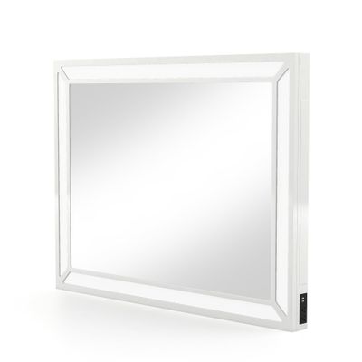 24/7 Shop at Home Alez Modern Wood Makeup Vanity Mirror with LED Light, USB Port, Pocket Drawers for Bedroom, Dressing Room, Bathroom, Guest Room, White