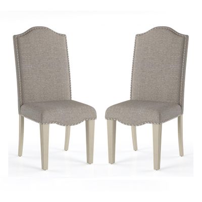 24/7 Shop at Home Deirdre Transitional Fabric Upholstered Side Chair with Nailhead, Set of 2 for Dining Room, Kitchen, Antique White and Gray