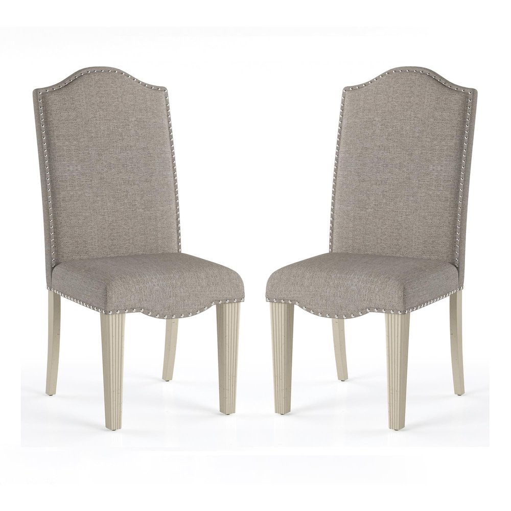24/7 Shop at Home Deirdre Transitional Fabric Upholstered Side Chair with Nailhead, Set of 2 for Dining Room, Kitchen, Antique White and Gray