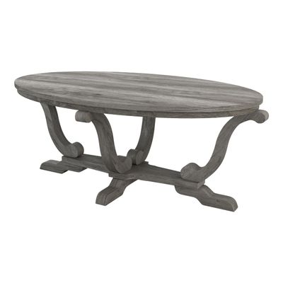 24/7 Shop at Home Jone Farmhouse 48 in. Wood Pedestal Oval Coffee Table for Living, Reception Room, Home Office, Bedroom, Vintage Gray Oak