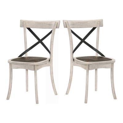 24/7 Shop at Home Stathelle Farmhouse Wood X-Back Side Chair, Set of 2 for Dining Room, Kitchen, Dark Walnut Brown and Antique White