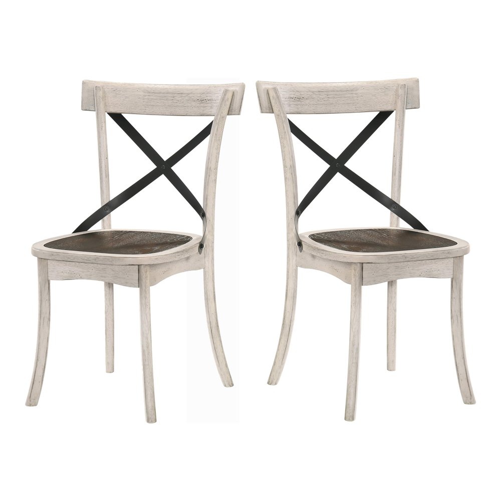 24/7 Shop at Home Stathelle Farmhouse Wood X-Back Side Chair, Set of 2 for Dining Room, Kitchen, Dark Walnut Brown and Antique White
