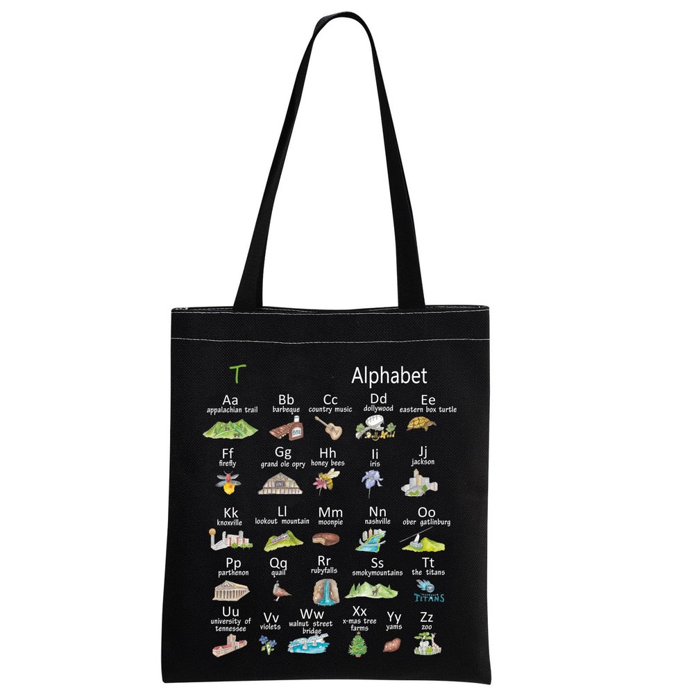 MNIGIU TN Canvas Tote Bag TN State Gift TN Eco Tote Bag Reusable Bag Welcome Bag (TN Black)