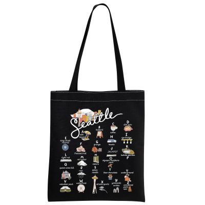 MNIGIU Seattle Canvas Tote Bag - Welcome Tote, Reusable Shopping Bag (Black)