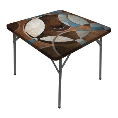 Abstract Elastic Edged Tablecloth, Grunge Vintage Style Circular Round Geometric Home Decorative Tablecloths, Fits 28x28 inch table, Great for Home Kitchen/Parties/Holiday Dinner, Umber Slate Blue