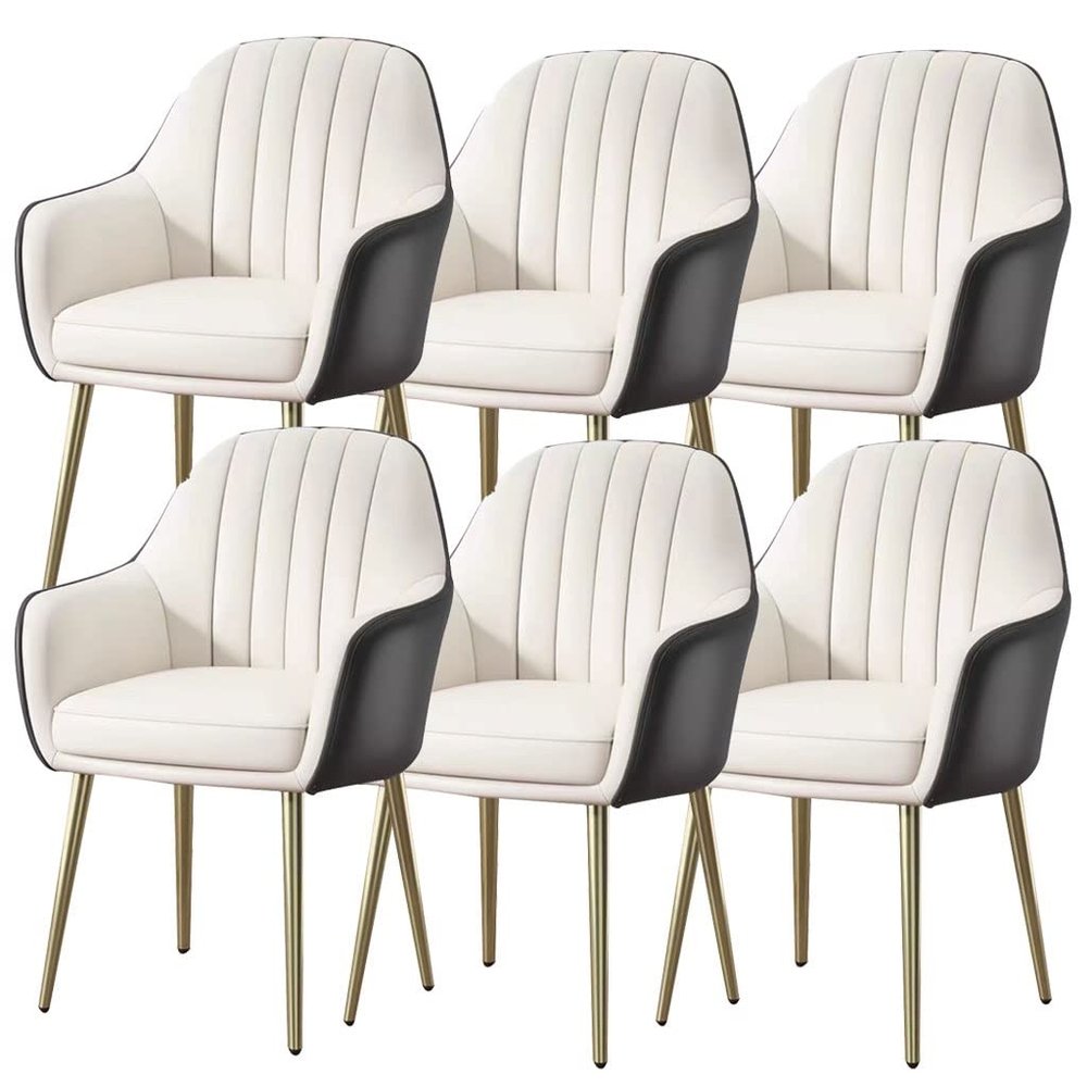 AYARNA Kitchen Dining Chairs Set of 6 Artificial Leather Marriage Room Balcony Sofa Chair Carbon Steel Legs Dressing Table Makeup Chair(Dark Grey+Beige)