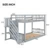 LERFAN Twin Over Twin Floor Bunk Bed, 50.6 Inch Height Pine Wood Frame Bed with Full-Length Guardrail on Top Bed and Staircase with Storage, Headboard & Footboard on Bottom Bed, Gray view 2