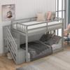 LERFAN Twin Over Twin Floor Bunk Bed, 50.6 Inch Height Pine Wood Frame Bed with Full-Length Guardrail on Top Bed and Staircase with Storage, Headboard & Footboard on Bottom Bed, Gray view 3