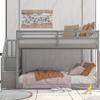 LERFAN Twin Over Twin Floor Bunk Bed, 50.6 Inch Height Pine Wood Frame Bed with Full-Length Guardrail on Top Bed and Staircase with Storage, Headboard & Footboard on Bottom Bed, Gray view 4
