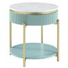 24/7 Shop at Home Leiston Modern Storage Round Wood 23 in. End Table with Open-Shelf for Living Room, Bedroom, Home Office, Green and White view 1