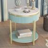 24/7 Shop at Home Leiston Modern Storage Round Wood 23 in. End Table with Open-Shelf for Living Room, Bedroom, Home Office, Green and White view 2
