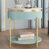 24/7 Shop at Home Leiston Modern Storage Round Wood 23 in. End Table with Open-Shelf for Living Room, Bedroom, Home Office, Green and White view 4