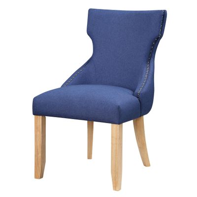 24/7 Shop at Home Cedar Modern Tufted Back Fabric Upholstered Wingback Side Chair with Nailhead Trim, Set of 2 for Dining Room, Kitchen, Blue and Natural Brown