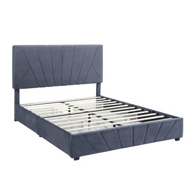 24/7 Shop at Home Amillya Modern Fabric Upholstered Storage Platform Bed with 4 Drawers, No Box Spring Required for Bedroom, Guest Room Bed, Full-Size, Gray