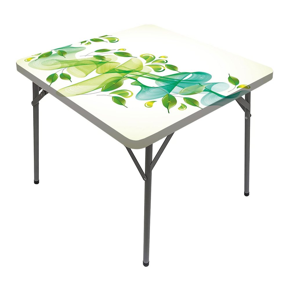 Abstract Elastic Edged Tablecloth, Floral Design Water Touch Modern Art Home Decorative Tablecloths, Fits 52x52 inch table, Great for Home Kitchen/Parties/Holiday Dinner, Yellow Green and Blue
