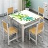 Abstract Elastic Edged Tablecloth, Floral Design Water Touch Modern Art Home Decorative Tablecloths, Fits 52x52 inch table, Great for Home Kitchen/Parties/Holiday Dinner, Yellow Green and Blue view 4