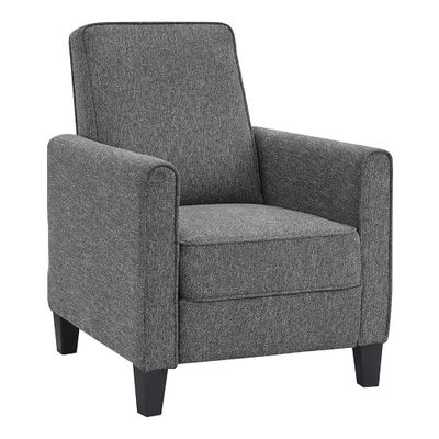 24/7 Shop at Home Mulvane Modern Recliner Chair with Push Back & Foot Rest, Single Couch with Fabric Upholstered & Plastic Legs, Sofa Reclinable Individual for Bedroom, Living Room, Home Office, Gray