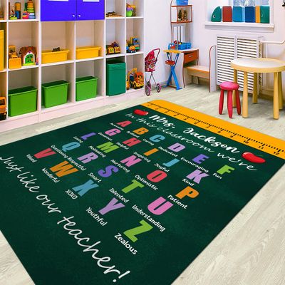 ABC Rug, Alphabet Rugs for Students Playroom, ABC Mat for Classroom 2x3 3x5 4x6 5x8 Class Decorations Printed Preschool Room Non Slip Boy & Girl Rug Carpet for School