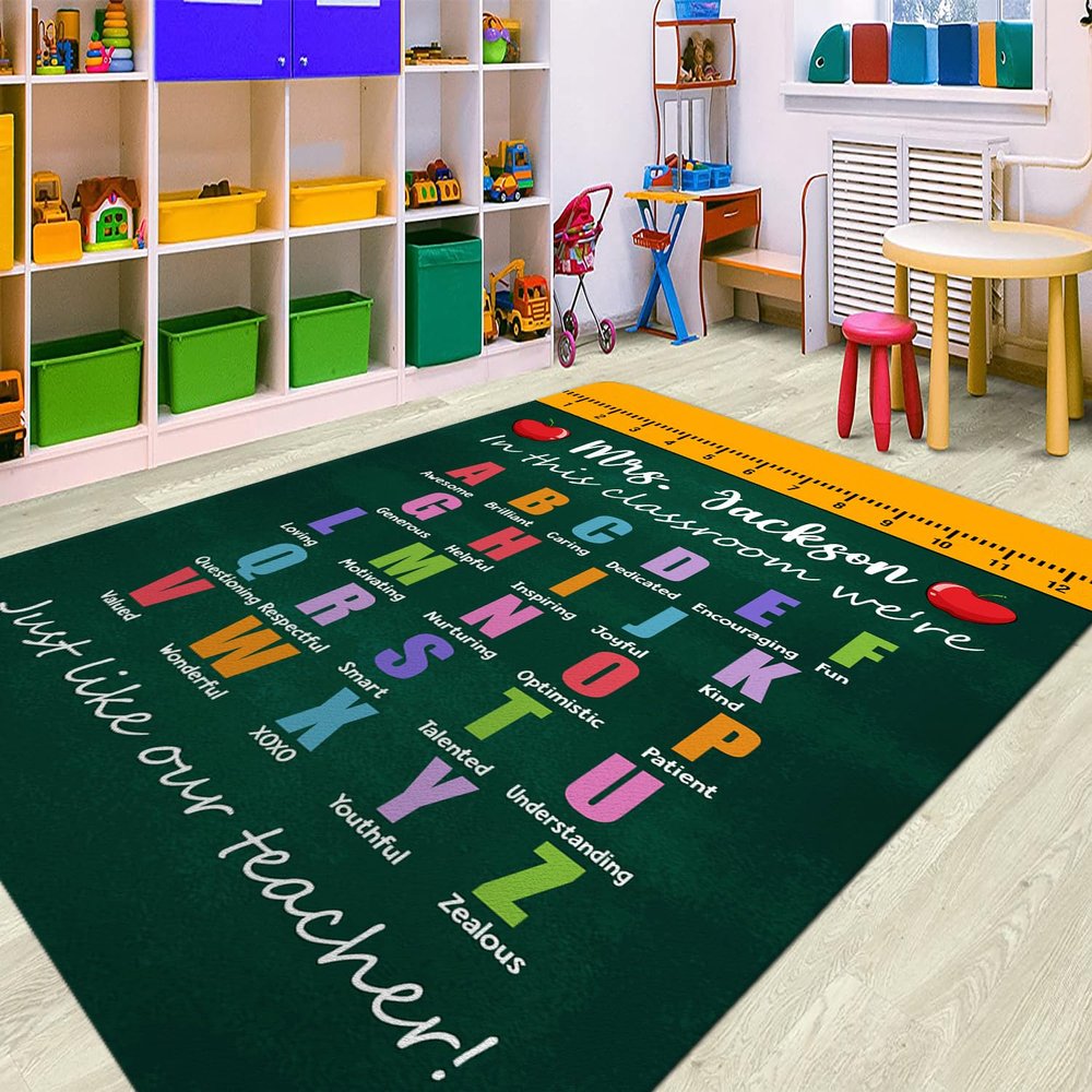 ABC Rug, Alphabet Rugs for Students Playroom, ABC Mat for Classroom 2x3 3x5 4x6 5x8 Class Decorations Printed Preschool Room Non Slip Boy & Girl Rug Carpet for School