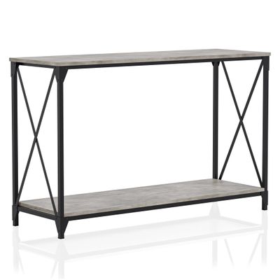 24/7 Shop at Home Addeson Transitional Rectangle Metal 48 in. Console Table with Open-Shelf for Living, Hallway, Bedroom, Dressing Room, Black and Gray