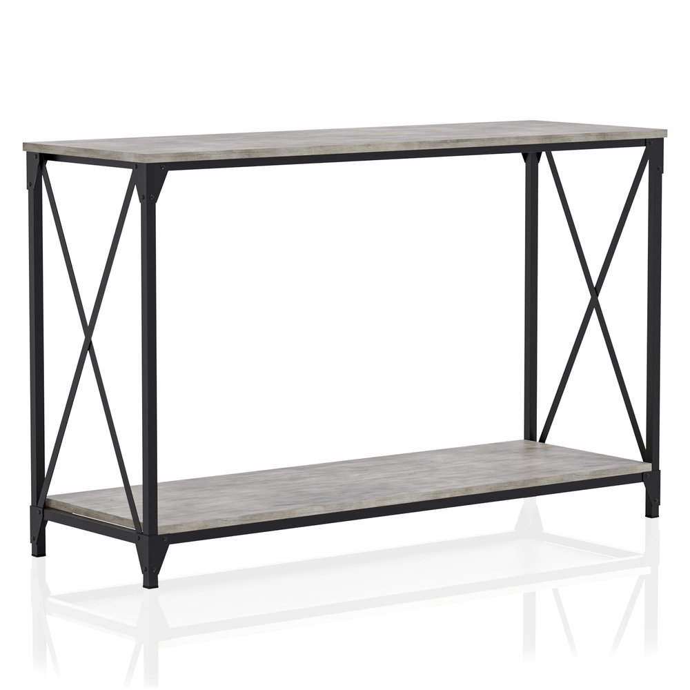 24/7 Shop at Home Addeson Transitional Rectangle Metal 48 in. Console Table with Open-Shelf for Living, Hallway, Bedroom, Dressing Room, Black and Gray