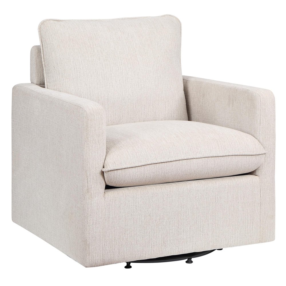 24/7 Shop at Home Hargreeves Transitional Fabric Upholstered Swivel Arm Chair with Removable Cushion for Living, Bedroom, Home Office, Family Room, Beige