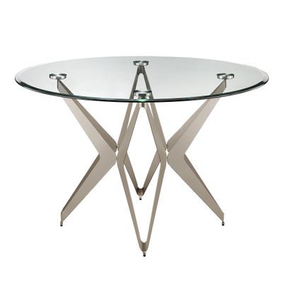 24/7 Shop at Home Calla Modern Round Glass Top 48 in. Table with V-Shaped Metal Legs for Dining Room, Kitchen, Restaurant, Champagne