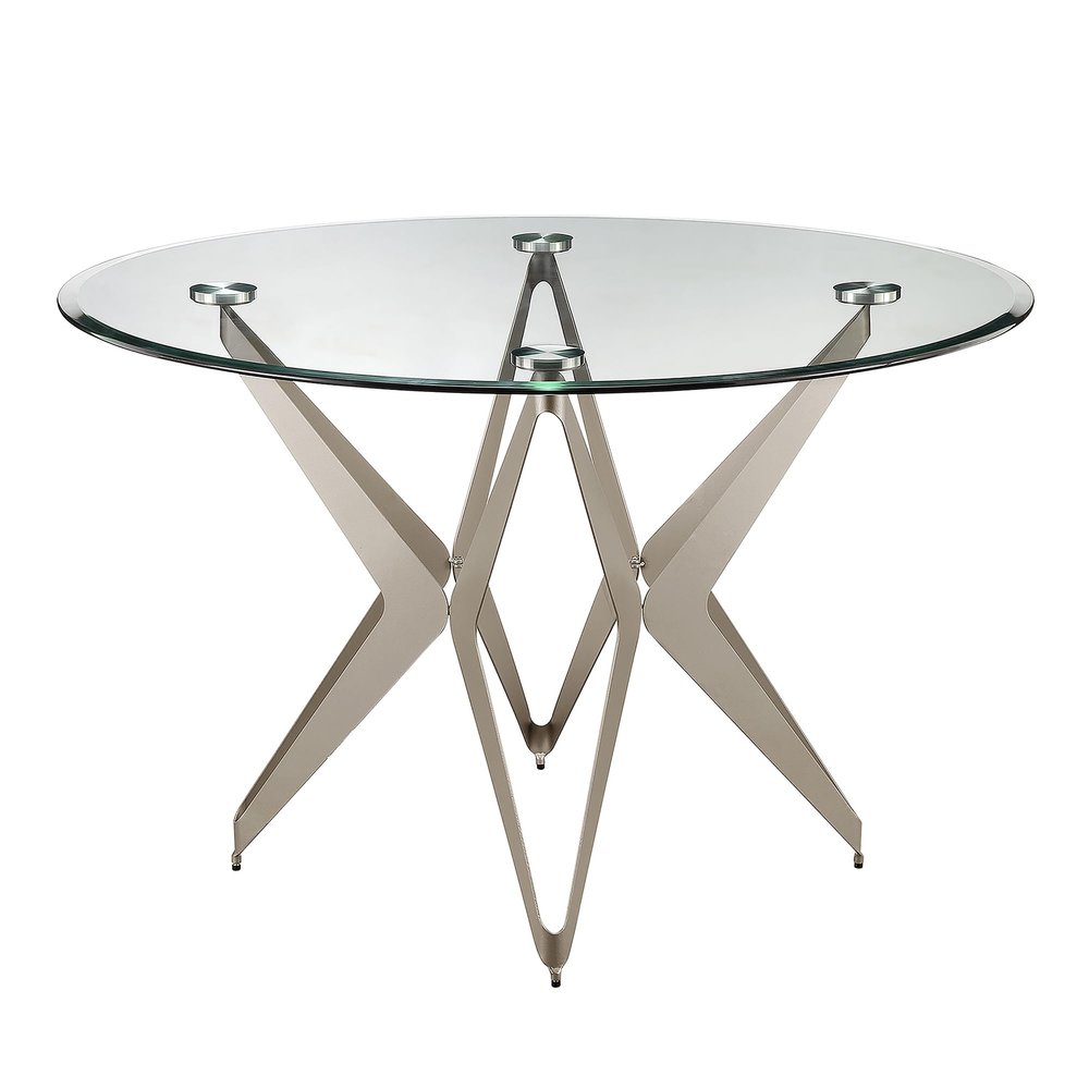 24/7 Shop at Home Calla Modern Round Glass Top 48 in. Table with V-Shaped Metal Legs for Dining Room, Kitchen, Restaurant, Champagne