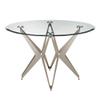 24/7 Shop at Home Calla Modern Round Glass Top 48 in. Table with V-Shaped Metal Legs for Dining Room, Kitchen, Restaurant, Champagne view 1
