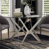24/7 Shop at Home Calla Modern Round Glass Top 48 in. Table with V-Shaped Metal Legs for Dining Room, Kitchen, Restaurant, Champagne view 2