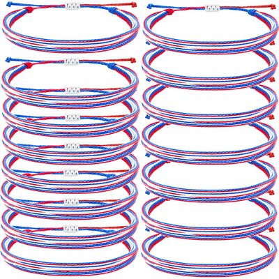 Palotay Red White and Blue String Bracelets 4th of July Patriotic Party Favors Bracelets Adjustable American Flag Woven Patriotic Independence Jewelry 15