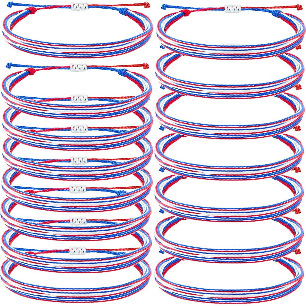 Palotay Red White and Blue String Bracelets 4th of July Patriotic Party Favors Bracelets Adjustable American Flag Woven Patriotic Independence Jewelry 15