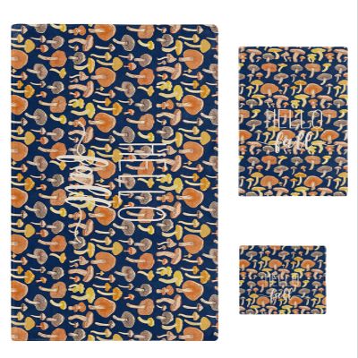 Thanksgiving 3 Piece Bath Towels Set, Fall Mushroom Yellow Grey Vintage Navy Blue Soft & Absorbent Towel for Bathroom, Hotel (1 Bath Towel 30x60, 1 Hand Towel 16x28, 1 Washcloth 13x13)
