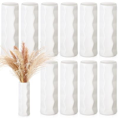 Didaey 10 Pack Composite Plastic Flower Vases Bulk White Small Boho Floral Vases for Dried Flower Bouquet Pampas Grass Centerpieces Fall Wedding Party Living Room Decor(Stylish)