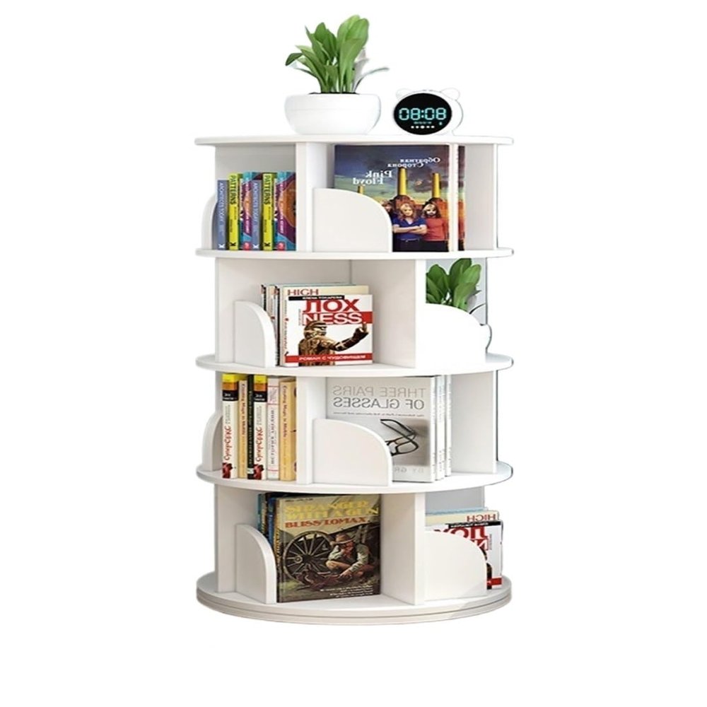 360-degree Rotating Bookshelf Shelf, Simple Household Space-Saving Bookcase Student Floor-to-Ceiling Small Bookshelf MINGPING (Size : 4 Layers White 46x46x129cm)