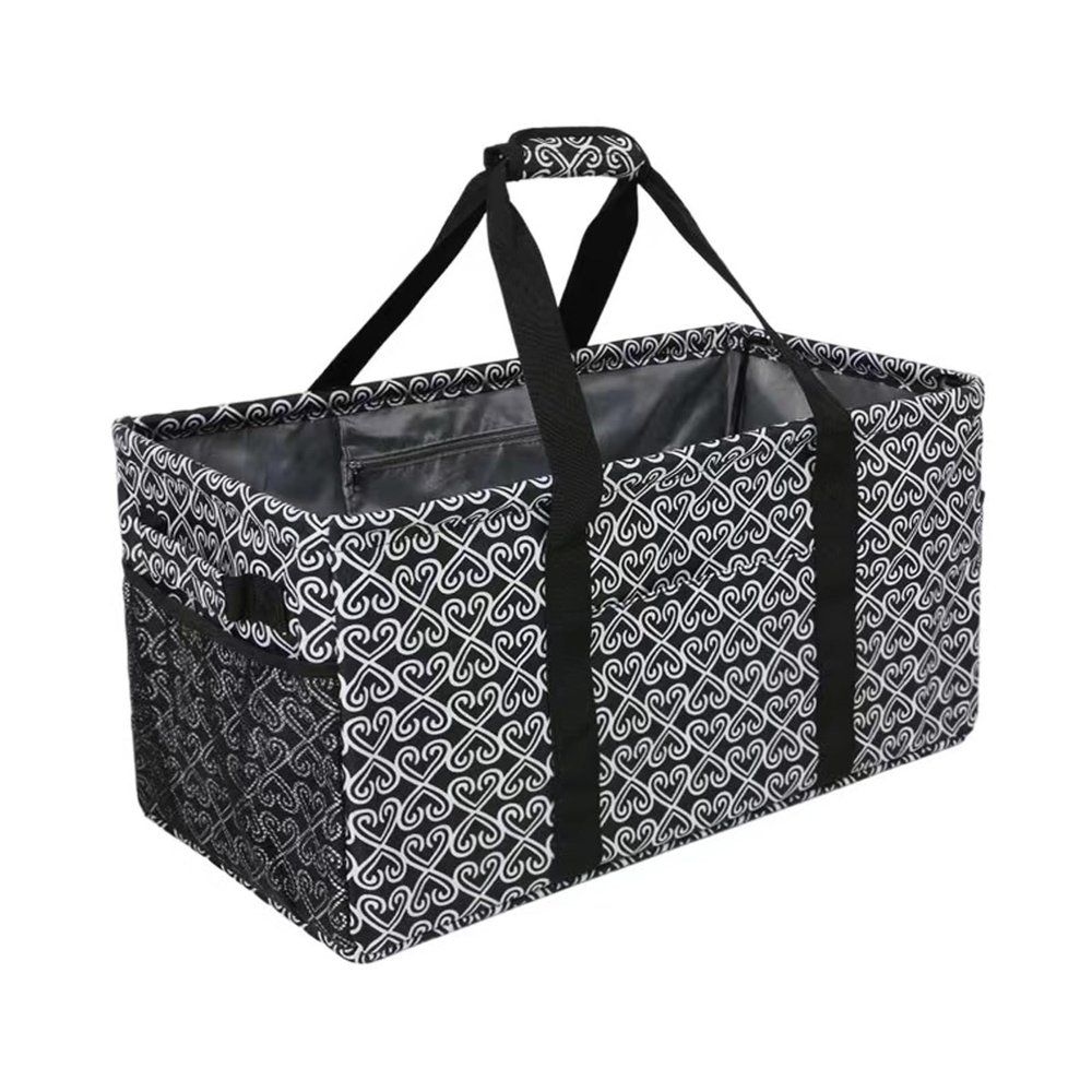 Joyfol Day Extra Large Utility Tote Bag, Reusable Grocery Bags Foldable,Upgraded Metal Frame, With Sturdy Handles Reinforced Bottom Heavy Duty Oxford Fabric Moving Shopping Bags, Heart Black