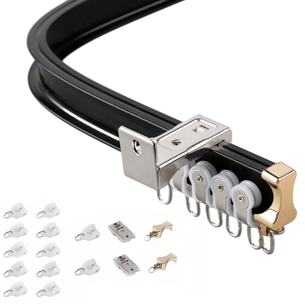 Ceiling Curtain Track Flexible Curtain Rail Rods Mount Bendable Ceiling Mounted Curtain Track Wall Mount Curtain Track Rod Set, Hanging Wire Curtain Track Hospital Curtain Track System (Color : Black