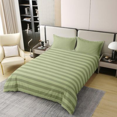100% Cotton Green Stripe Bedding Set Full Striped Duvet Cover for Kids Boys Girls Teens Adult Farmhouse Horizontal Stripes Geometric Lines Comforter Cover Ticking Stripes Gothic Quilt Cover