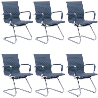 BESTANO Office Guest Chairs Reception Chairs Waiting Room Chairs Set of 6 Conference Room Chair with Mid Back, Modern PU Leather Desk Chairs, Navy