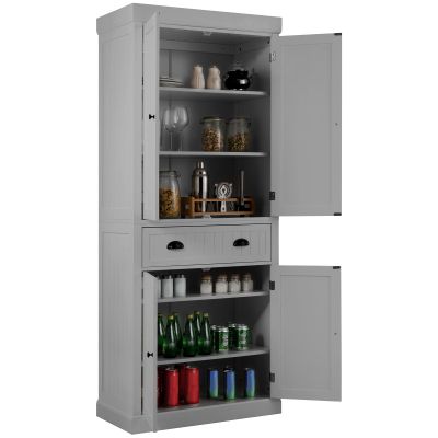 LOKO 72 Tall Kitchen Pantry Storage Cabinet, Large Tall Storage Cabinet with 2 Cabinets and Drawer, Adjustable Shelves & Anti-toppling Device, 30 x 16 x 72 Inches (Grey)
