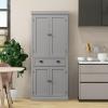 LOKO 72 Tall Kitchen Pantry Storage Cabinet, Large Tall Storage Cabinet with 2 Cabinets and Drawer, Adjustable Shelves & Anti-toppling Device, 30 x 16 x 72 Inches (Grey) view 2